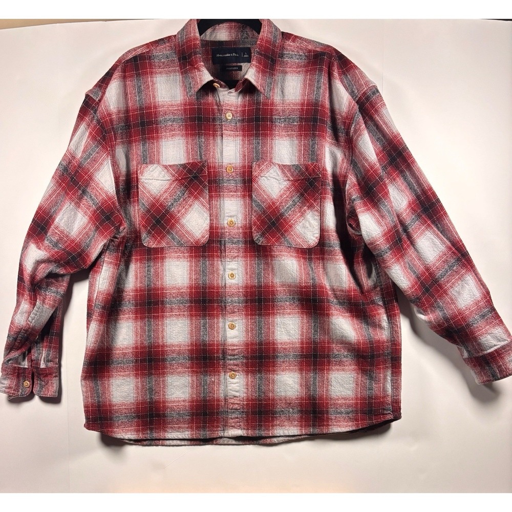 Abercrombie & Fitch Plaid Flannel Red Oversized Shirt‎ Button Up Top Large